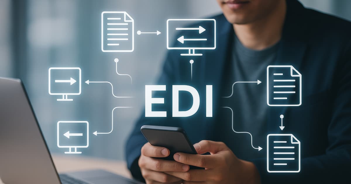 Benefits of EDI - Man on phone and computer analyzing EDI data