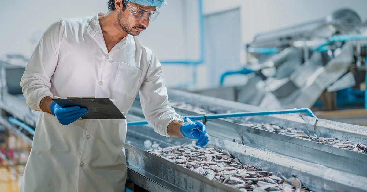 Inspector analyzing seafood product for seafood claims