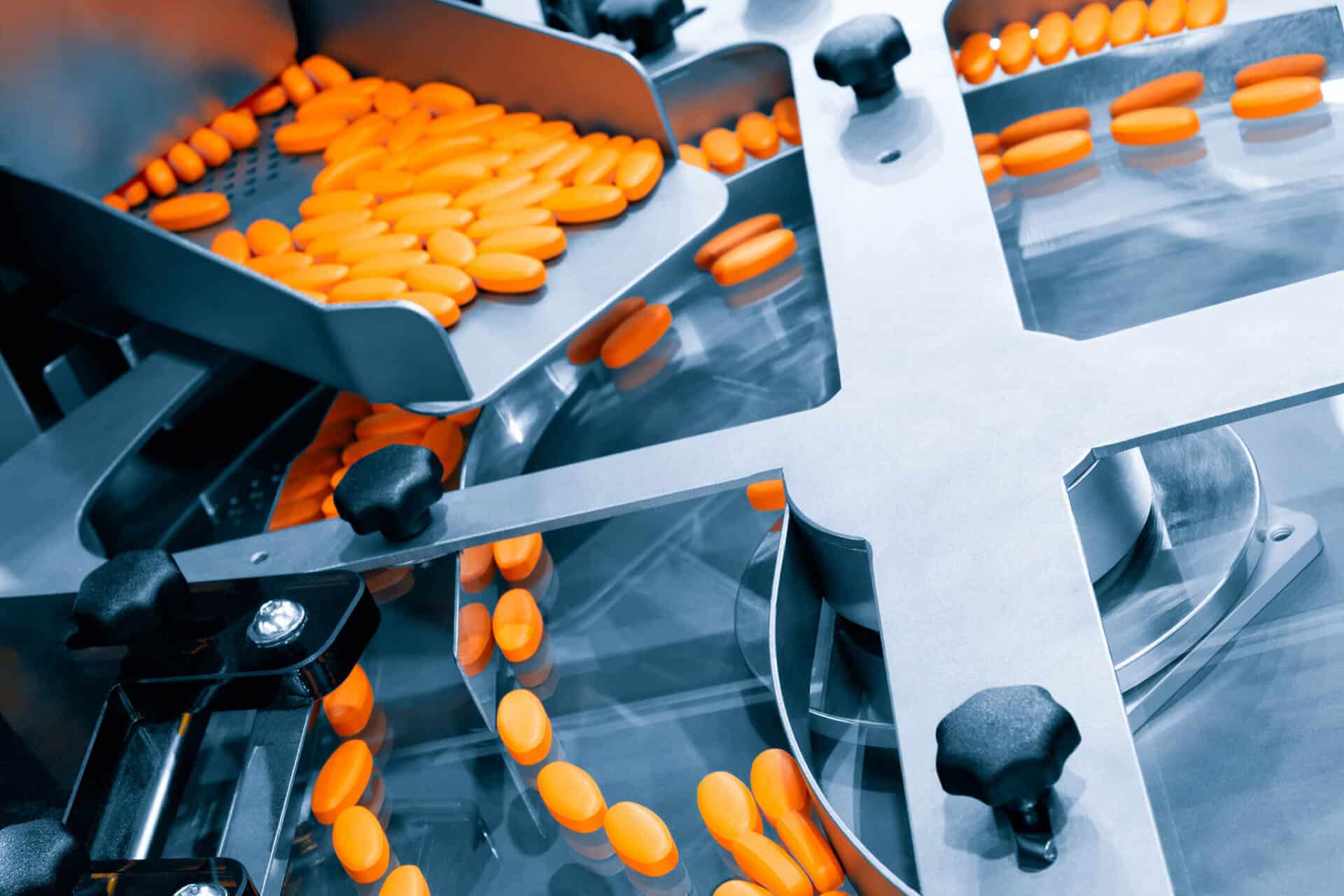 Pharmazeutische Produktionslinie, Herstellung von Tabletten oder Vitaminen, Tablettenförderband