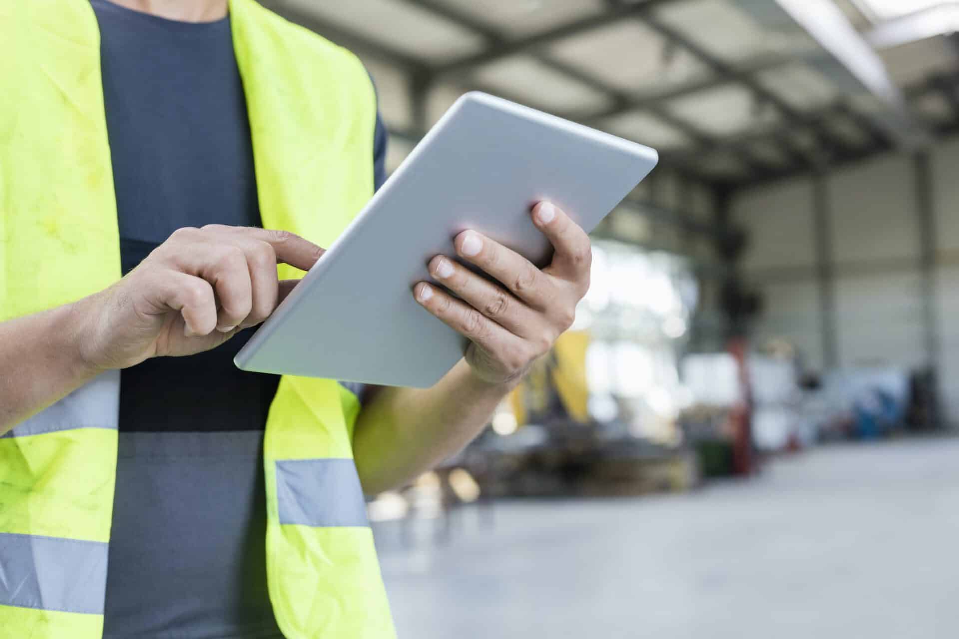Frontline worker on tablet