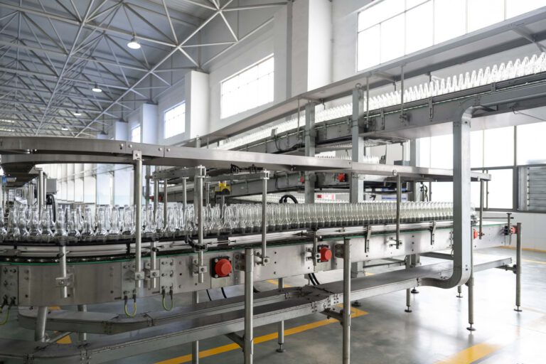Glass bottles on manufacturing line